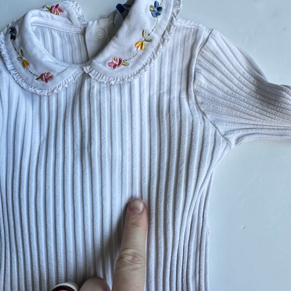 Mayoral White Ribbed Top with Floral Embroidery - 36 Months - Picture 3 of 5